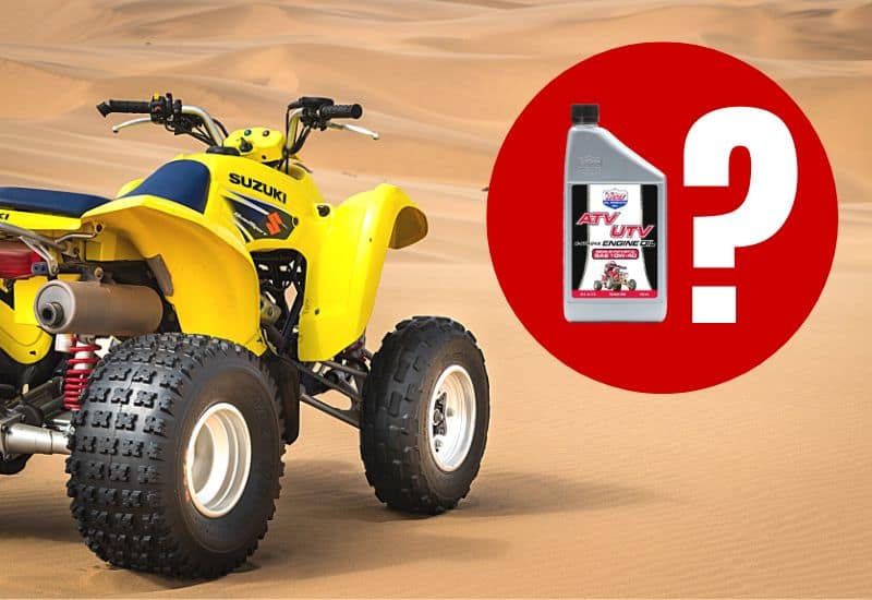 An ATV in the Desert With a Question Mark Next to a Bottle of ATV/UTV Engine Oil