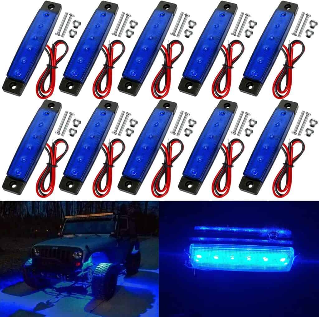 10 Pack LED Rock Strip Lights Waterproof Exterior Interior Lights Underglow Wheel Fender Well Lighting Kits for UTV ATV RZR Blue