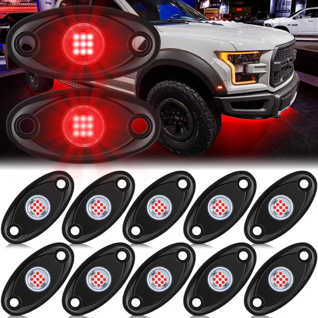 12 Red Pods Rock Lights LED Lights for SUV UTV ATV Ambient Underglow Lights Waterproof Neon Trail