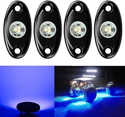 4 Blue Pods LED Rock Lights, Ampper Waterproof LED Neon Underglow Light