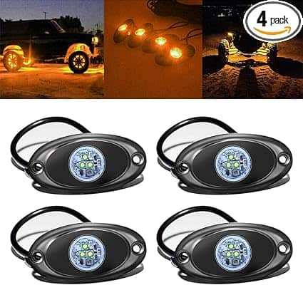 4 Yellow Orange (Amber) LED Pods for ATV Offroad Underbody Glow Waterproof 12V 24V