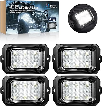 MICTUNING C2 Curved White LED Rock Lights - 4 Pods Underglow Lights Compatible for ATV UTV