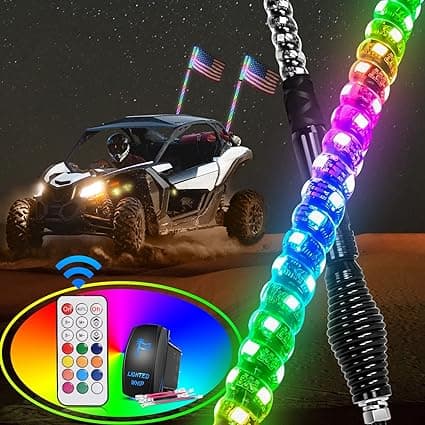 Nilight 2PCS 3FT Spiral RGB Chasing Light Led Whip Light with Spring Base RF Remote Control Lighted Antenna Whips for Can-Am ATV UTV RZR Polaris