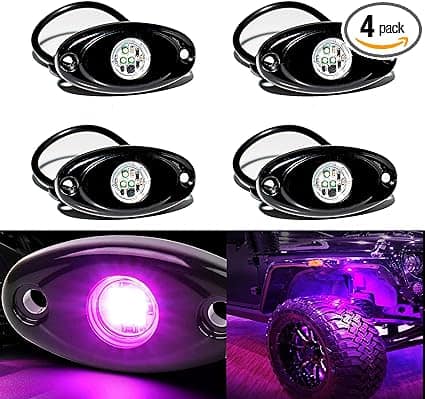 YONEDA Purple LED Rock Lights PODS Waterproof LED Neon Underglow Lights for ATV UTV SUV Offroad Underbody Glow